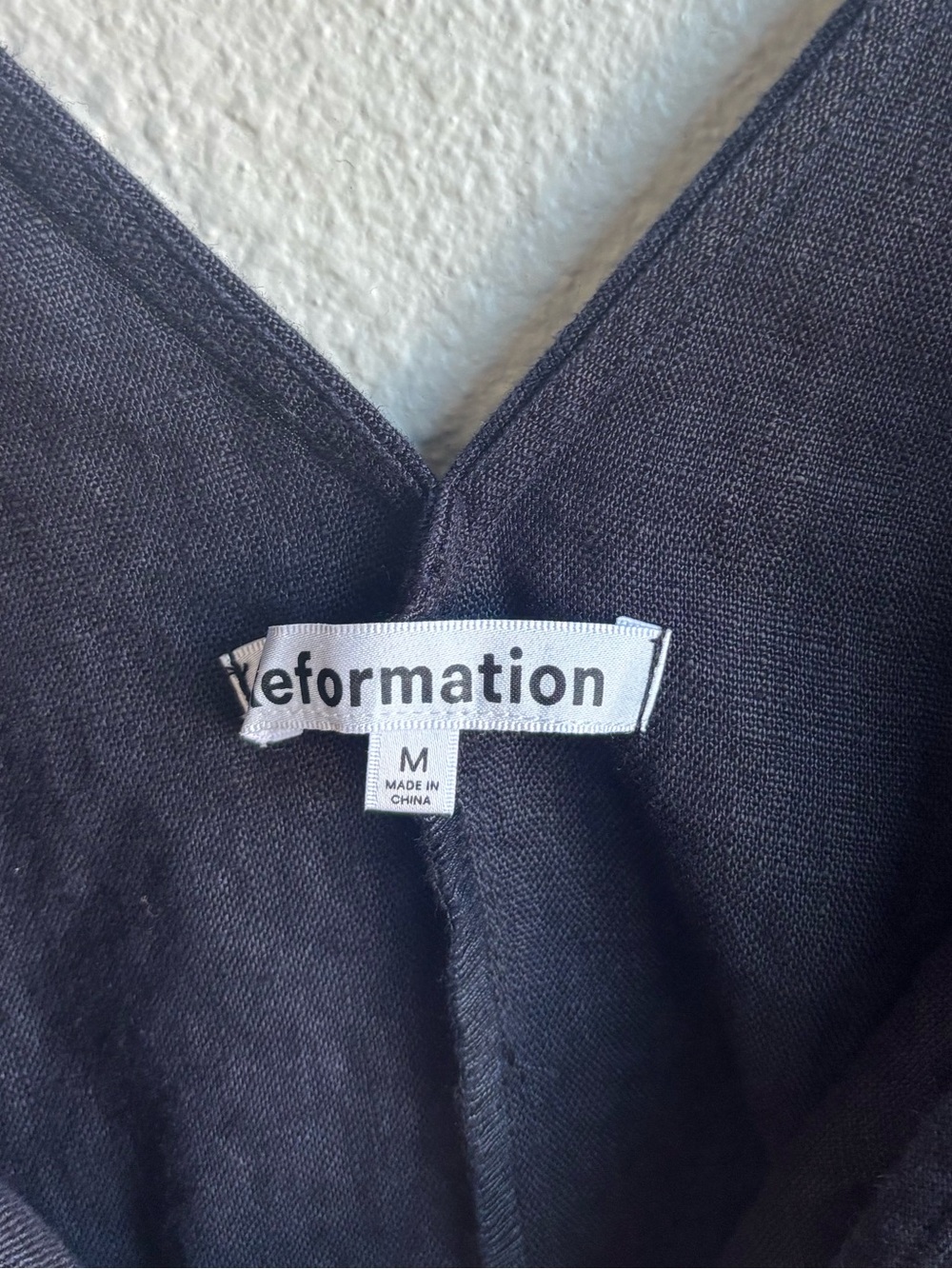 Reformation Black Linen Button-Front V-Neck Midi Dress - Picture 6 of 6